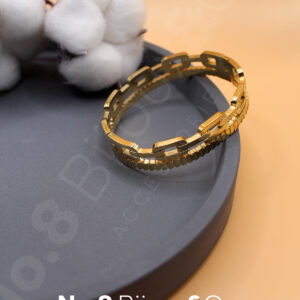 Paslanmaz Çelik Altın Rengi Çift Sıra Zincir Form Detaylı Modern Bilezik (6 Cm Oval İç Genişlik) - Görsel 1