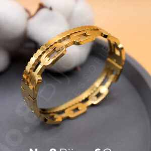 Paslanmaz Çelik Altın Rengi Çift Sıra Zincir Form Detaylı Modern Bilezik (6 Cm Oval İç Genişlik) - Görsel 2