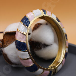 Lacivert Pembe Mineli Gold Kaplama Pirinç Bilezik - Görsel 2