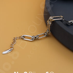 Xuping Beyaz Altın Görünümlü Uzun Oval Halkalı Modern Zincir Bileklik (18,5+3 Cm Ayarlanabilir) - Görsel 1