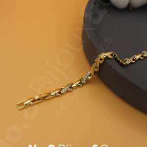 Xuping 14K Altın Görünümlü Pave Taş Detaylı Örgü Form Gold Bileklik (17,5+2 Cm Ek Parçalı) - Görsel 1