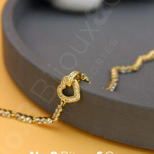 Xuping 14K Altın Kaplama Kalp Detaylı Taşlı Tasarım Bileklik (17+2 Cm Ek Parçalı) - Görsel 1