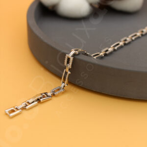 Xuping Beyaz Altın Görünümlü Taşlı Geometrik Bağlantı Zincir Bileklik (17,5 + 2 Cm Ayarlanabilir) - Görsel 2