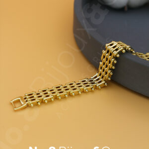 Xuping 14K Altın Rengi Pimli Örgü Formlu Modern Geniş Bileklik (19,5 Cm – 12 Mm Genişlik) - Görsel 1