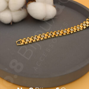 Xuping 14K Altın Rengi Mikro Zirkonlu Geniş Örgü Zincir Bileklik (19,5 cm) - Görsel 2