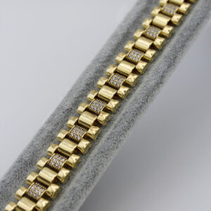 Xuping 14K Altın Rengi Mikro Zirkonlu Geniş Örgü Zincir Bileklik (19,5 cm) - Görsel 5