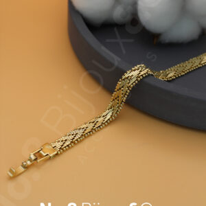 Xuping 14K Altın Rengi V Örgü Form İnce Top Detaylı Bileklik (17,5 cm – 8 mm Genişlik) - Görsel 1