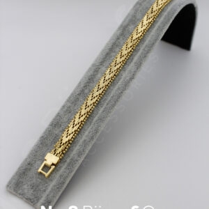 Xuping 14K Altın Rengi V Örgü Form İnce Top Detaylı Bileklik (17,5 cm – 8 mm Genişlik) - Görsel 3