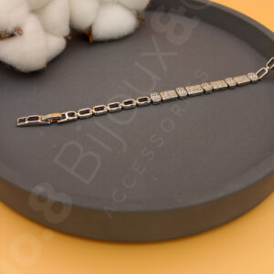 Xuping 14K Beyaz Altın Rengi Dikdörtgen Pave Taşlı Modern Bağlantı Bileklik (17+2 cm Ek Parçalı) - Görsel 2