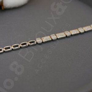 Xuping 14K Beyaz Altın Rengi Dikdörtgen Pave Taşlı Modern Bağlantı Bileklik (17+2 cm Ek Parçalı) - Görsel 3