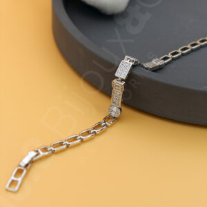 Xuping 14K Beyaz Altın Rengi Dikdörtgen Pave Taşlı Modern Bağlantı Bileklik (17+2 cm Ek Parçalı) - Görsel 4