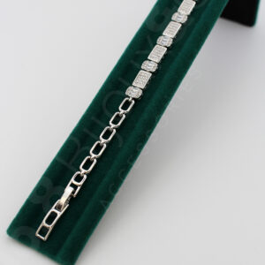 Xuping 14K Beyaz Altın Rengi Dikdörtgen Pave Taşlı Modern Bağlantı Bileklik (17+2 cm Ek Parçalı) - Görsel 5