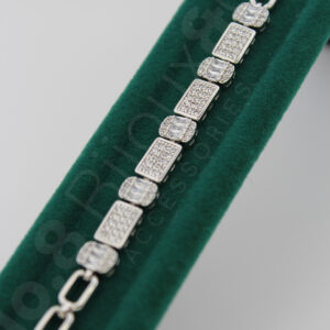 Xuping 14K Beyaz Altın Rengi Dikdörtgen Pave Taşlı Modern Bağlantı Bileklik (17+2 cm Ek Parçalı) - Görsel 6