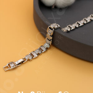 Xuping Beyaz Altın Rengi Baget & Mikro Taşlı Modern Zincir Bileklik (17+2 cm Ek Parçalı) - Görsel 1