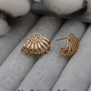 Xuping Rose Altın Kaplama Taşlı Çiçek Motifli Çoklu Kavis Tasarım Küpe - Görsel 1