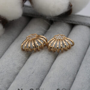 Xuping Rose Altın Kaplama Taşlı Çiçek Motifli Çoklu Kavis Tasarım Küpe - Görsel 2