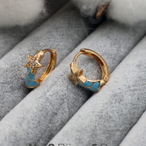 Xuping Rose Altın Rengi Yıldız Figürlü Turkuaz Mine Detaylı Zarif Tasarım Kadın Küpe - Görsel 1