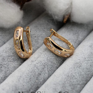 Xuping Rose Altın Rengi Işıltılı Zarif Tasarım Baget Taşlı Modern Küpe - Görsel 1