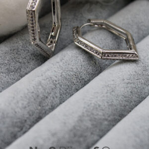 Xuping Beyaz Altın Rengi Altıgen Formlu Zirkon Taşlı Halka Küpe - Görsel 1