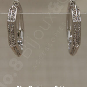 Xuping Beyaz Altın Rengi Altıgen Formlu Zirkon Taşlı Halka Küpe - Görsel 2