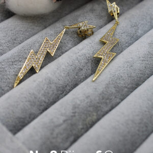 Xuping 14K Altın Rengi Modern Yıldırım Figürlü Taşlı Uzun Sallantılı Küpe - Görsel 1