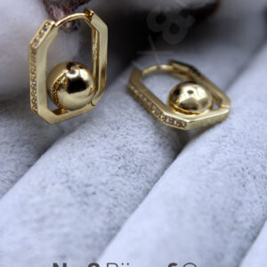 Xuping 14K Altın Rengi Geometrik Küre Detaylı Taşlı Modern Halkalı Kadın Küpe - Görsel 1