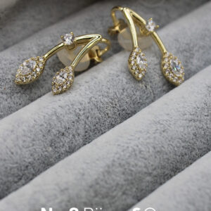 Xuping 14K Altın Rengi Tek Taş Ve Damla Taşlı Dallı Modern Küpe - Görsel 1