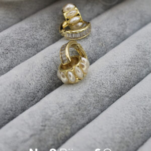 Xuping 14k Altın Rengi Halkalı İnci & Baget Taşlı Çift Stil Kullanımlı Tasarım Küpe - Görsel 1