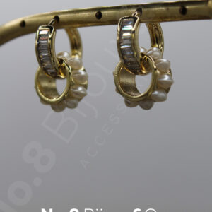 Xuping 14k Altın Rengi Halkalı İnci & Baget Taşlı Çift Stil Kullanımlı Tasarım Küpe - Görsel 3