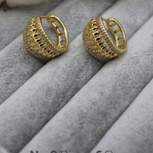 Xuping 14K Altın Rengi Geniş Form Taşlı Bombeli Halka Küpe - Görsel 1