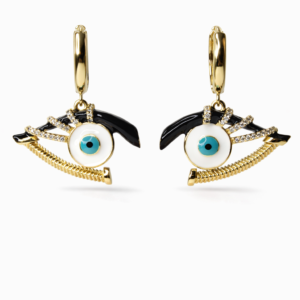 Altın Renk Nazar Göz Detaylı Zirkon Taşlı Sallantılı Küpe - Görsel 1