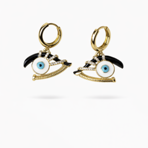 Altın Renk Nazar Göz Detaylı Zirkon Taşlı Sallantılı Küpe - Görsel 2
