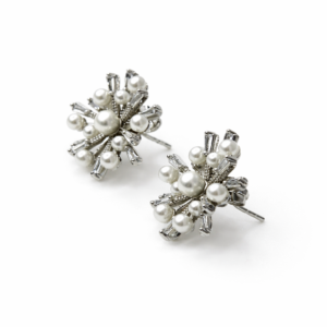 İnci ve Taş Detaylı Gümüş Renk Çiçek Küpe - Görsel 2