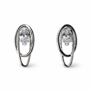 Akışkan Oval Hatlı Gümüş Renk Taş Detaylı Küpe - Görsel 1