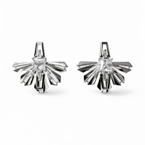 Modern Geometrik Gümüş Renk Kanat Form Arka Kapamalı Xuping Taşlı Küpe - Görsel 1