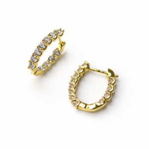 Altın Renk Xuping Zirkon Dizilimli Oval Halka Küpe - Görsel 1