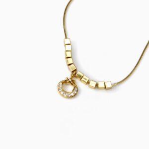 Altın Renk Küp Boncuk Zincirli Zirkon Taşlı Ayyıldız Kolye (43 cm+5 cm İlaveli Zincir) - Görsel 2