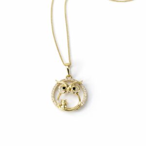 Xuping Altın Renk Yuvarlak Çerçeveli Zirkon Taşlı Baykuş Kolye (43 cm Zincir) - Görsel 1