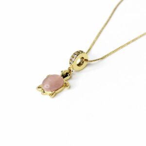 Xuping Altın Renk Pembe Doğal Taş Detaylı Kaplumbağa Kolye (43 cm Zincir) - Görsel 2
