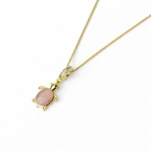 Xuping Altın Renk Pembe Doğal Taş Detaylı Kaplumbağa Kolye (43 cm Zincir) - Görsel 3