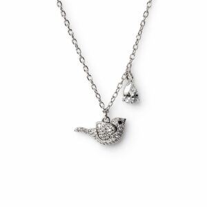 Xuping Gümüş Renk Zirkon Taş Detaylı Kuş Figürlü Kolye (43 cm+3 cm İlaveli Zincir) - Görsel 1