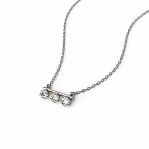 Xuping Gümüş Renk Minimal Zirkon Üç Taşlı Kolye (44 cm+5 cm İlaveli Zincir) - Görsel 2