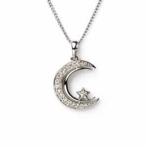 Xuping Zarif Ay ve Yıldız Motifli Zirkon Taşlı Gümüş Renk Kolye (45 cm Zincir) - Görsel 1