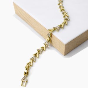 Xuping 14K Altın Rengi Mikro Zirkon Taşlı V Form Zincir Bileklik (17,5+2 cm Ek Parçalı) - Görsel 1