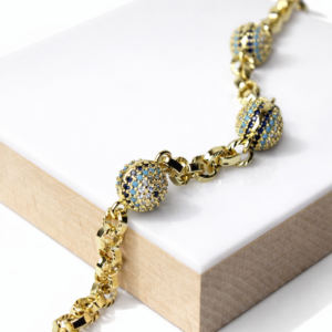 Xuping 14K Altın Rengi Mavi Nazar Taşlı Küre Detaylı Zincir Bileklik (20 cm+3 cm Ayarlanabilir) - Görsel 2