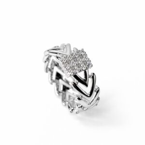 Xuping Parlak Zirkon Taşlı V Form Detaylı Şık Gümüş Renk Yüzük - Görsel 1