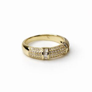 Xuping Parlak Zirkon Taşlı Baget Detaylı Şık Altın Renk Yüzük - Görsel 1