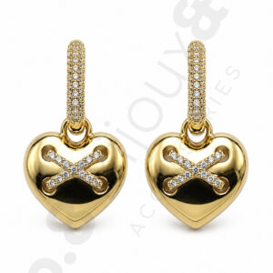 Gold Renk Xuping Kalp Form Bağcık Detaylı Zirkon Taşlı Küpe - Görsel 2